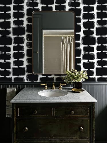 Safiyya 17.3"x393" Peel and Stick Wallpaper Black and White Contact Paper Mid Century Modern Abstract Geometric Wall Paper Self Adhesive Removable Wallpaper for Bathroom and Bedroom Vinyl - color: Black/White, size: 17.3" x 393"