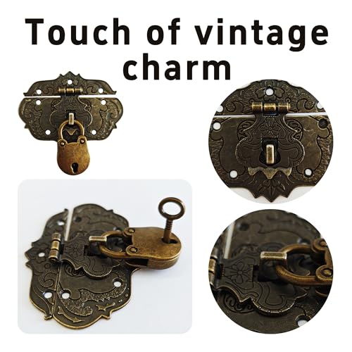 2PCS Antique Embossing Decorative Hasp Latch, Retro Brass Clasp Lock with Screws for Jewelry Wooden Box Case Drawer Cabinet Furniture Decoration, Bronze