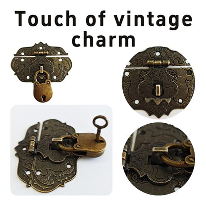 2PCS Antique Embossing Decorative Hasp Latch, Retro Brass Clasp Lock with Screws for Jewelry Wooden Box Case Drawer Cabinet Furniture Decoration, Bronze