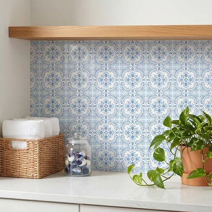 30 Pack, 4x4 Inch Classic Portuguese Azulejo Tile Decals, Blue and White Peel and Stick Vinyl for Backsplash, Stairs & Furniture (Light Blue) - color: Light Blue