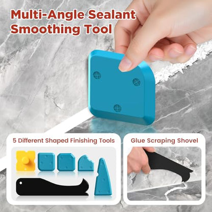 6 in 1 Silicone Caulking Tool Kit, Caulk Grout Remover Tool (Red) - color: Red