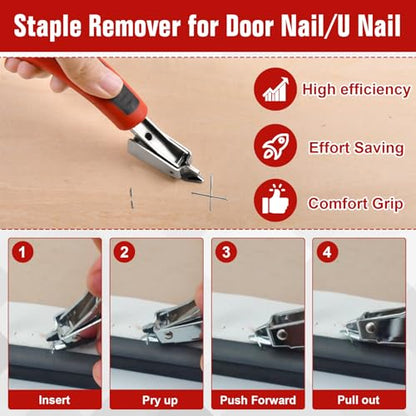 4 PCS Upholstery Staple Remover Tack Puller Nail Remover Tool Set Includs End Cutting Pliers, U & V Tip Tack Lifters, Staple Puller for Furniture Floor Wall Wooden Case Car Photo Frame Carpet