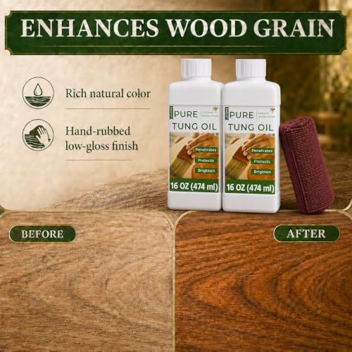 16oz*2 100% Pure Tung Oil, Food Safe Waterproof Wood Finish - size: 16 Fl Oz*2