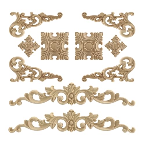 Wooden Carved Onlays Appliques, Unpainted DIY Wood Carving Decals Furniture Trim for Cabinet Door Bed Cupboard Wall Decor (15.74") - size: 40x7.5m/15.74"x2.95"