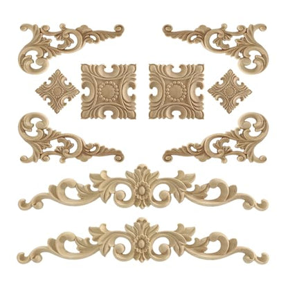 Wooden Carved Onlays Appliques, Unpainted DIY Wood Carving Decals Furniture Trim for Cabinet Door Bed Cupboard Wall Decor (15.74") - size: 40x7.5m/15.74"x2.95"