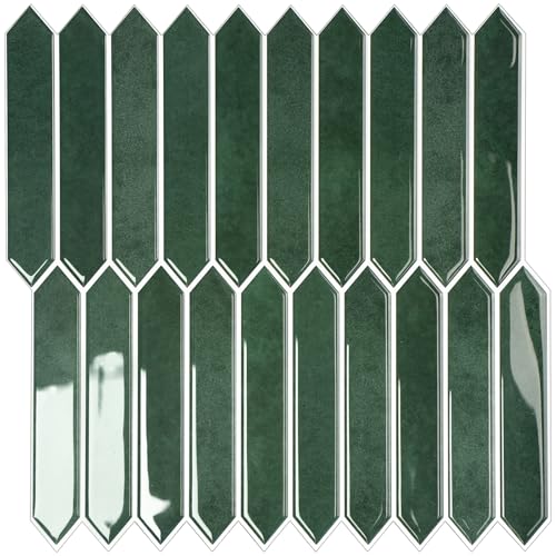 10-Sheet Peel and Stick Backsplash Tile, Self-Adhesive Green Long Hexagon Wall Tiles, Stick on Backsplash for Kitchen, Bathroom, Fireplace, RV, Thicker Design(12"×12"). - color: Green