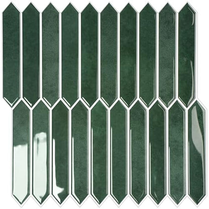 10-Sheet Peel and Stick Backsplash Tile, Self-Adhesive Green Long Hexagon Wall Tiles, Stick on Backsplash for Kitchen, Bathroom, Fireplace, RV, Thicker Design(12"×12"). - color: Green