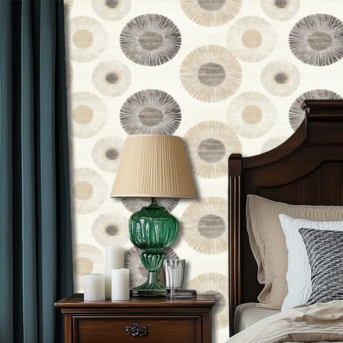 HOMETITUTE Neutral Circle Peel and Stick Wallpaper 118.1x17.7 Inch Vinyl - color: Beige Geometric Circle