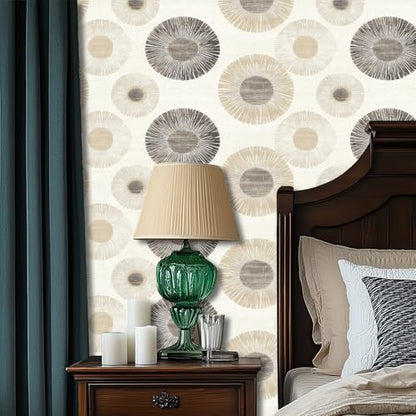 HOMETITUTE Neutral Circle Peel and Stick Wallpaper 118.1x17.7 Inch Vinyl - color: Beige Geometric Circle