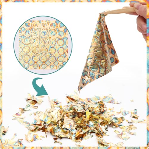 KINNO Variegated Gold Leaf Sheets 25 PCS with Ring Patterns, 5.51*5.51inch - color: Round