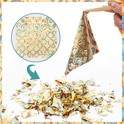 KINNO Variegated Gold Leaf Sheets 25 PCS with Ring Patterns, 5.51*5.51inch - color: Round