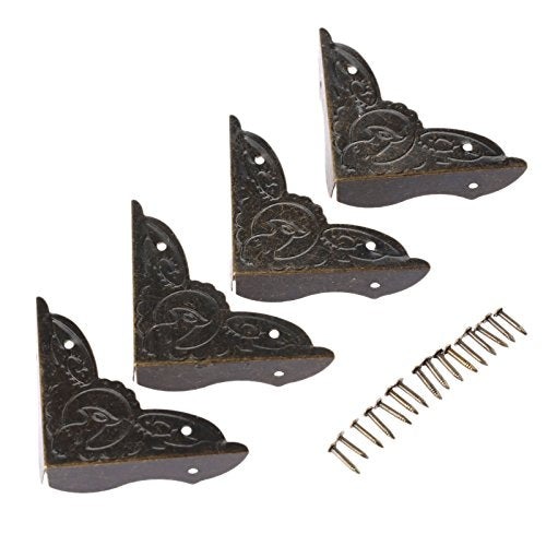 dophee 4 Pack Vintage Metal Box Corner Protectors Cover, 1.54"x1.54"x0.39"