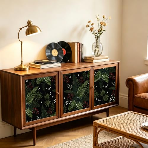 Dark Green Botanical Berries Peel and Stick Wallpaper 17.5" x 118" - color: Black/Dark Green, size: 17.5" x 118"
