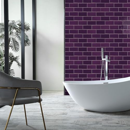 VICCI 16Pcs Backsplash Tiles Peel and Stick for Kitchen Bathroom Thickened by Foam Interlayer, Purple Tile Sticker Waterproof Wall Decals 8x4 inch - color: Sjm-317, size: 8x4IN*16PCS