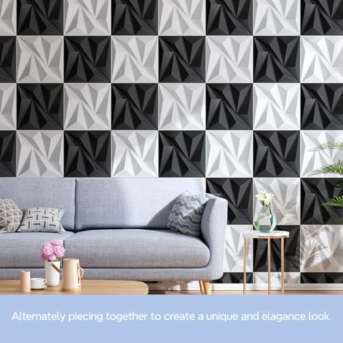 STICKGOO 3D Wall Panels Diamond, White, 12''x12'', 33 Pack - color: White