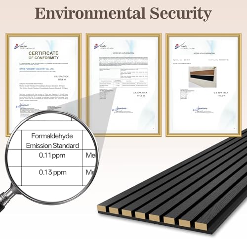 4 Pack Acoustic Wood Panels for Wall 94.48" x 12.79" Soundproof - color: Black, size: 94" x 12" (4 PCs)