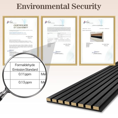 4 Pack Acoustic Wood Panels for Wall 94.48" x 12.79" Soundproof - color: Black, size: 94" x 12" (4 PCs)