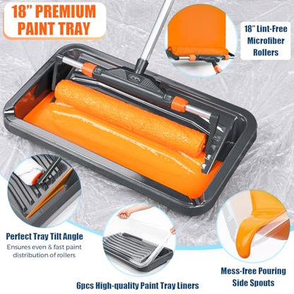 22pcs 12"-18" Adjustable Large Paint Roller with Tray & Liners Kit - color: Gray