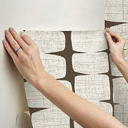 RoomMates Mid-Century Beads Peel and Stick Wallpaper, Brown - color: Brown