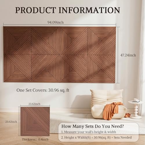 Acoustic Wall Panels, 8 Piece 23.62" X 23.62" Peel and Stick Wall Panels - color: Elysian Step Vortex, size: 94 X 48 Inches