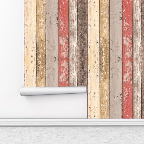 Rustic Red Wood Wallpaper Peel and Stick Shiplap 17.7″ x 118″