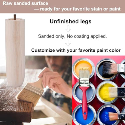 8 Inch Unfinished Wooden Furniture Legs Set of 4, Heavy Duty Solid Wood Cylindrical Table Legs, Chair Legs, Sofa Legs, Couch Legs, Cabinet Legs, Wood Furniture Feet (Natural, DIY Replacement) - color: Unfinished, size: 8 Inch