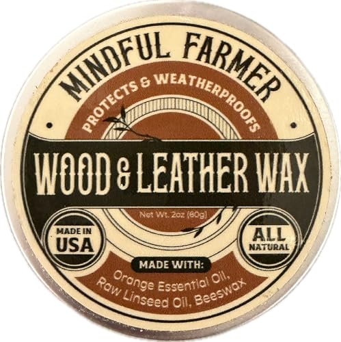 Mindful Farmer Wood & Leather Wax — All-Natural Wood & Leather Conditioner & Waterproofing Balm — Beeswax, Linseed Oil, & Citrus Oil — Protects Handles, Tools, Boots & Leather