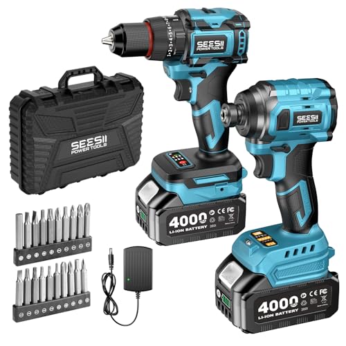 SEESII Cordless Drill & Impact Driver Combo Kit for DIY Home - color: Blue 21