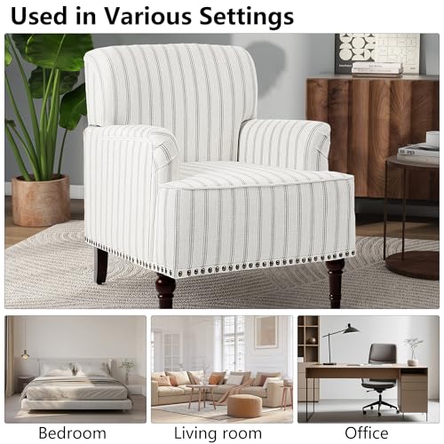 Mid-Century Modern Accent Chair, Pinstripe Grey, Set of 2 - color: Fabric Pinstripe Grey