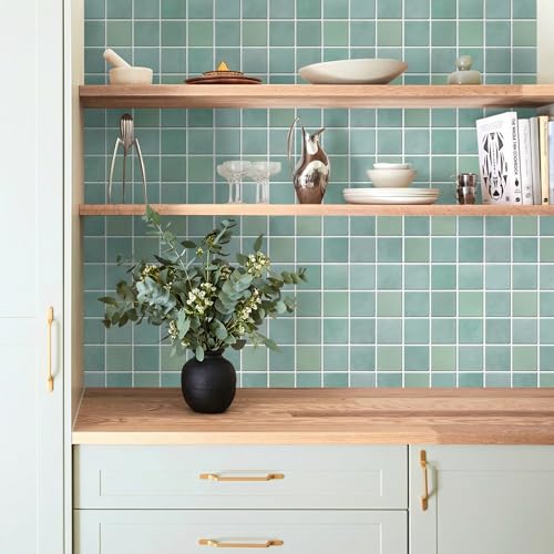 Commomy Matte 3D Peel and Stick Tile,10 Pcs 11.8"x11.8" Light Teal Green - color: Gradient Light Teal Green