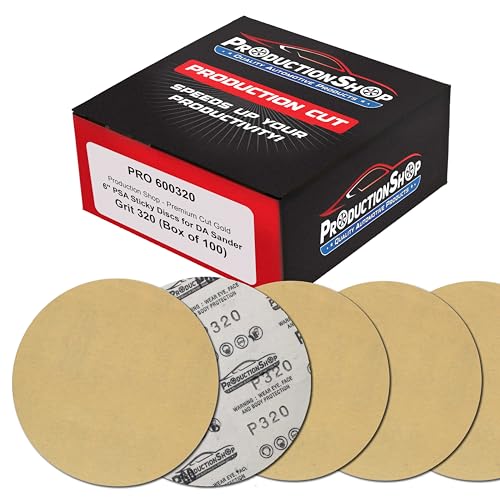 ProductionShop Premium 320 Grit 6" PSA Gold Sanding Discs, Box of 100 - Self Adhesive Stickyback Abrasive Sandpaper for DA & Random Orbital Sanders - Sand Auto Paint Metal, Wood Woodworking Furniture - style: 320 Grit