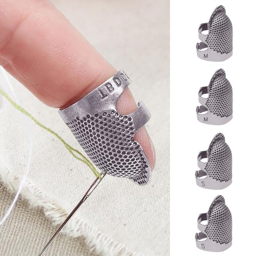 4 Pcs Adjustable Metal Sewing Thimble Finger Protector Open Top Ring Thimble Fingertip Shield for Quilting Embroidery Hand Sewing Tool(Silver, 2S+2M) - color: Silver|2S+2M