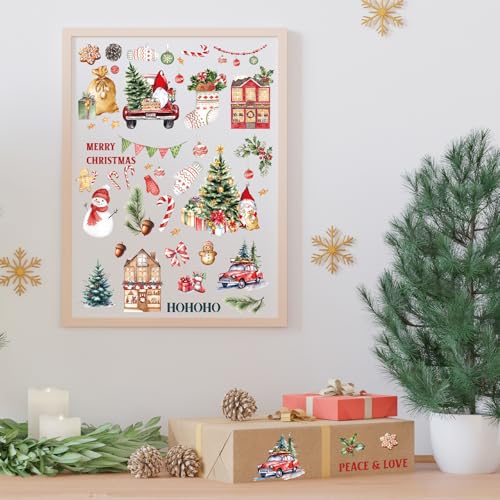 Christmas Rub on Transfers for Crafts - 12 Sheets Merry Christmas Rub on Transfer Stickers for Furniture Gnome Snowman Winter Rub on Transfers for Wood DIY Home Decor 5.9x5.9 Inch - style: Christmas