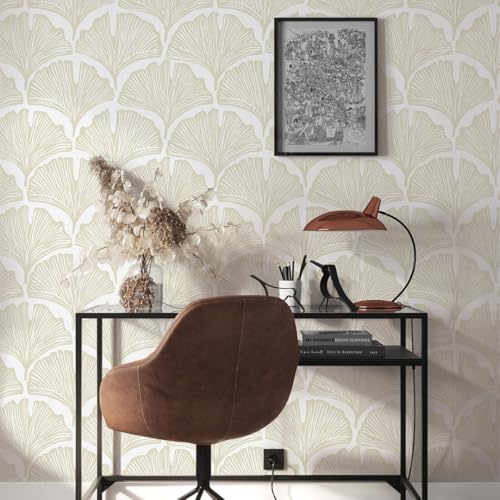 Tempaper x Novogratz Waverly White Feather Palm Removable Peel and Stick Wallpaper, 20.5 in X 16.5 ft, Made in The USA - color: Waverly White, size: 20.5" x 198"