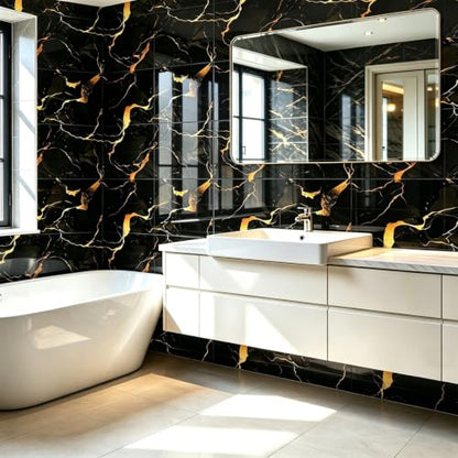 12pcs Peel and Stick Black and Gold Tiles for Backsplash, 11.8" x 23.6" - color: Black/Gold, size: 23.6" x 11.8" x 2.2mm