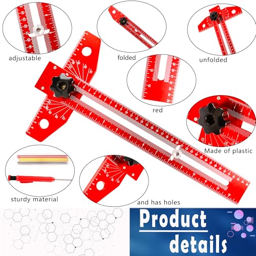 6 Pcs Woodworking Scriber Marking Line Ruler Adjustable Aluminum Alloy Sliding T-Square Ruler Precision Line Drawing Aid Ruler with Angle Scale Measuring Tool and Carpenter Pencil