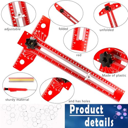 6 Pcs Woodworking Scriber Marking Line Ruler Adjustable Aluminum Alloy Sliding T-Square Ruler Precision Line Drawing Aid Ruler with Angle Scale Measuring Tool and Carpenter Pencil
