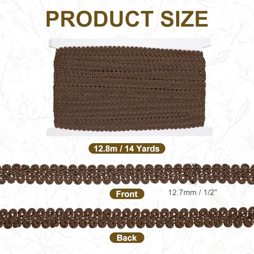 MECCANIXITY Gimp Braid Trim 1/2" x 14 Yards Polyester, Brown - color: Brown