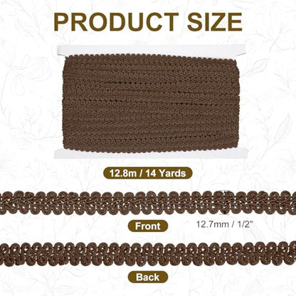 MECCANIXITY Gimp Braid Trim 1/2" x 14 Yards Polyester, Brown - color: Brown
