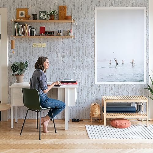 Midcard 10 Sheet Peel and Stick Backsplash Tile, Stick on Tiles for Backsplash Kitchen, Bathroom, Laundry Room, Camper, Fireplace. - color: 20Trapezoidal White Marble with Metallic Silver