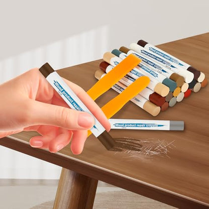 Furniture Repair Kit with 22 Pieces, Lasting Result, Wood Crayons Marker, Wood Paint Touch Up Pen, Wood Floor Scratch Repair Kit for