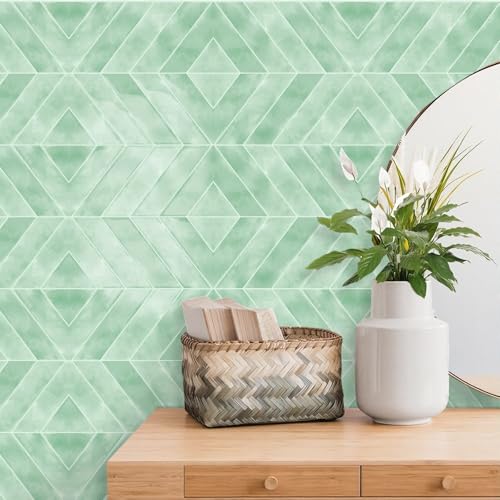 MORCART 10PCS 11.8"x11.8" Herringbone Peel and Stick Backsplash - color: Light Green