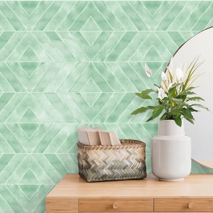 MORCART 10PCS 11.8"x11.8" Herringbone Peel and Stick Backsplash - color: Light Green