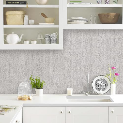 Grey Grasscloth Peel and Stick Wallpaper for Cabinets 16in x 393in - color: Gray, size: 15.7" x 393.7"