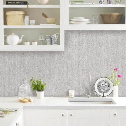 Grey Grasscloth Peel and Stick Wallpaper for Cabinets 16in x 393in - color: Gray, size: 15.7" x 393.7"