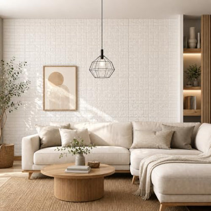 3D Wall Panels Peel and Stick Faux Foam Brick Wallpaper Covering - color: White, size: 40 Pcs