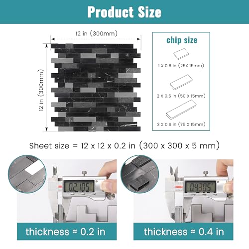 Nicesungdeco Peel and Stick 3D Natural Stone Mosaic Backsplash Tiles, 12" x 12" 5-Sheet Backsplash Self Adhesive Tiles for Kitchen Fireplace Vanity (Black Silver) - color: BLACK SILVER