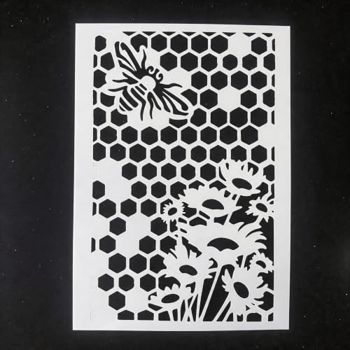 TIAMECH A4 Reusable Bee Honeycomb Sunflower Stencil for Painting - color: Bee Honeycomb Sunflower
