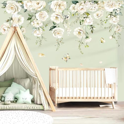 decalmile White Flower Vine Blossom Florals Wall Decals Stickers (XL)