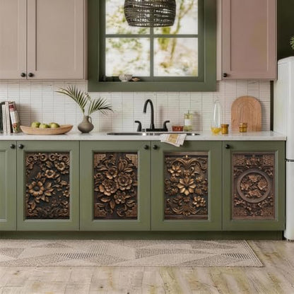 SUPERDANT 4Pcs Peel and Stick Cabinet Stickers for Furniture Makeover - color: Baroque-style Flowers Copper